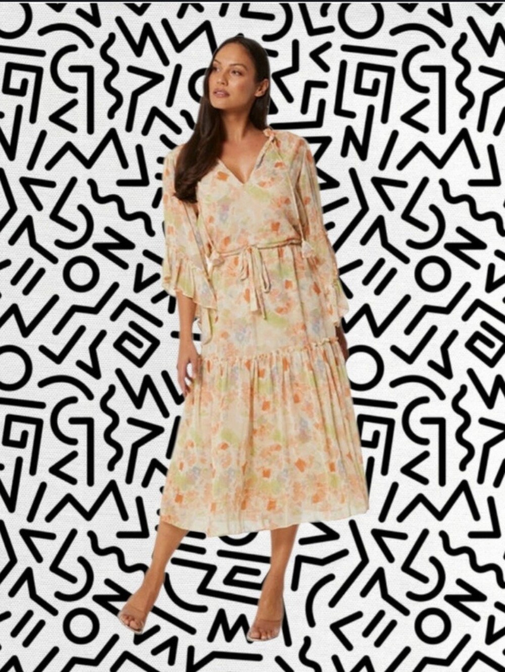 MISA Marcele Floral Chiffon Dress in Pastel Pastel Watercolor